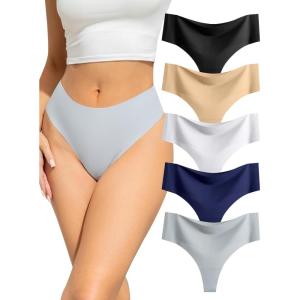 imagevoenxe Seamless Women Underwear ThongsHigh Waisted Ladies No Show Panties LineInvisible Comfy Workout UndiesSoft5PackBasics