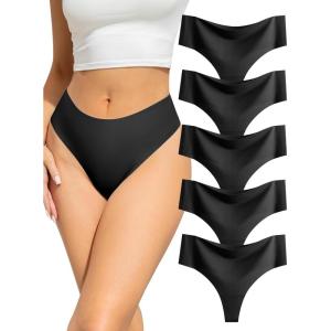 imagevoenxe Seamless Women Underwear ThongsHigh Waisted Ladies No Show Panties LineInvisible Comfy Workout UndiesSoft5PackBlack