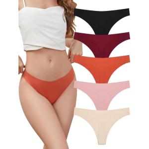 imagevoenxe Seamless Women Underwear ThongsLadies Workout No Show PantiesInvisible Comfortable Athletic Gym UndiesSoft5PackAssorted