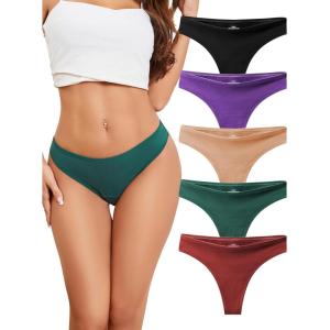 imagevoenxe Women Cotton Thongs UnderwearBreathable Soft PantiesLadies Workout Undies ComfortableAthletic Tangas Stretch 5 PackVintage