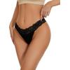 image:imagevoenxe Seamless Lace Thongs for Women No Show Thong UnderwearLady Breathable Comfort Panty Soft Laser Cut UndieTanga5Pack Black