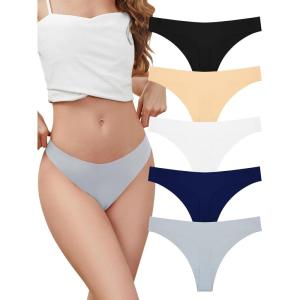 image:imagevoenxe Seamless Thongs for WomenNo Show Ladies UnderwearInvisible Comfortable PantiesLow Rise Gym Workout Undies5 PackBasic